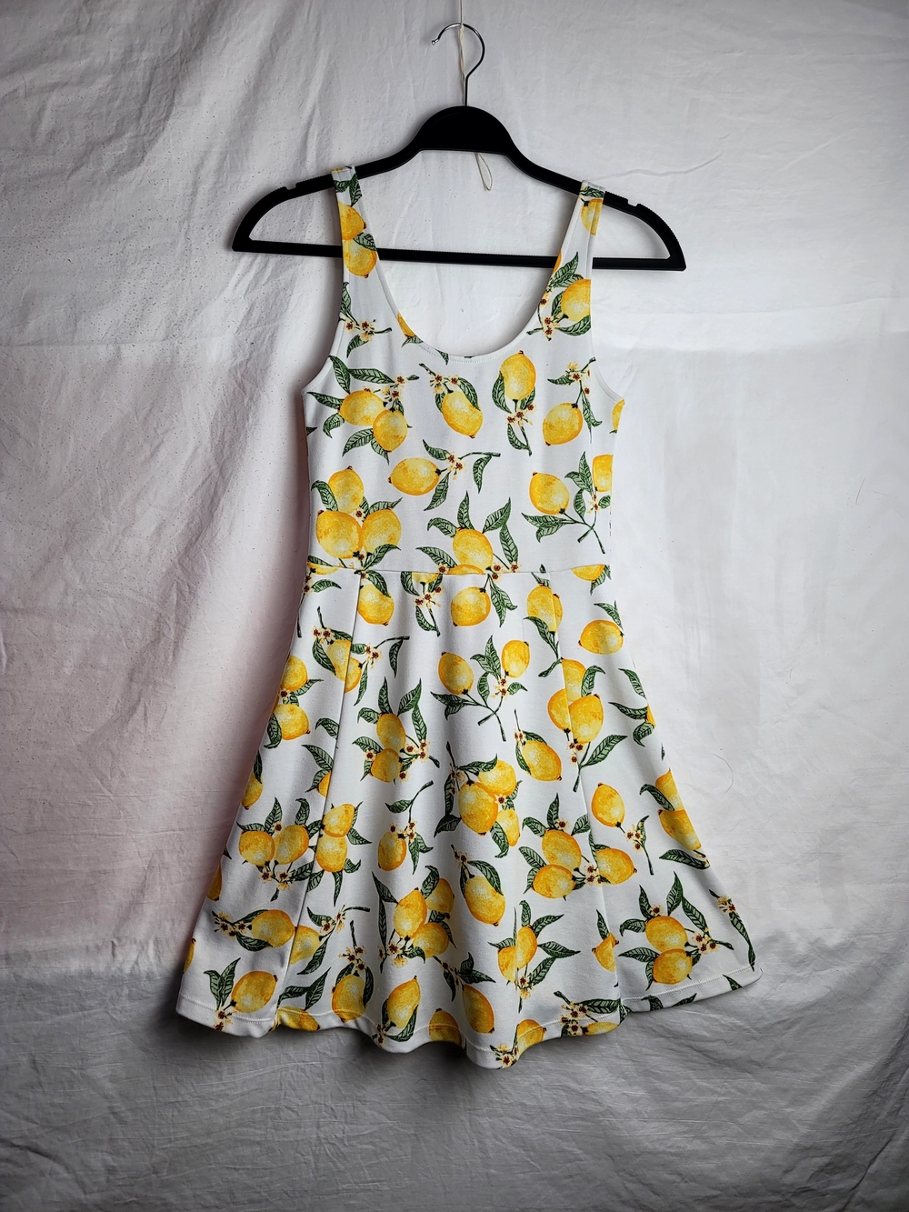 H&M White Lemon-Print Fit & Flare Dress